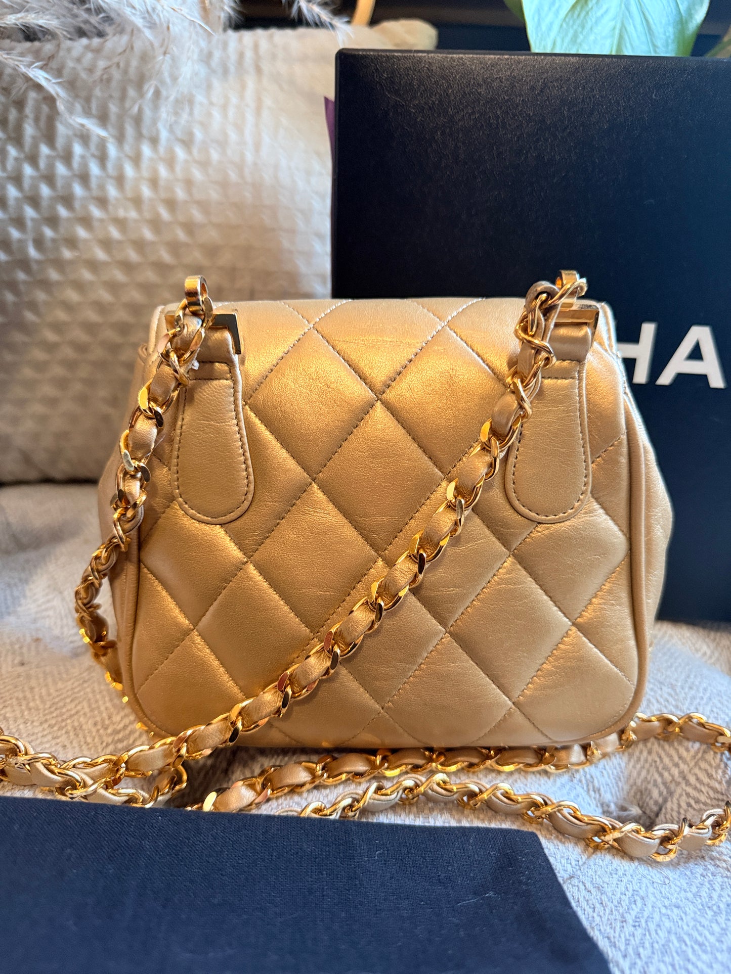 Chanel Metallic Lambskin Quilted Mini Flap in Gold