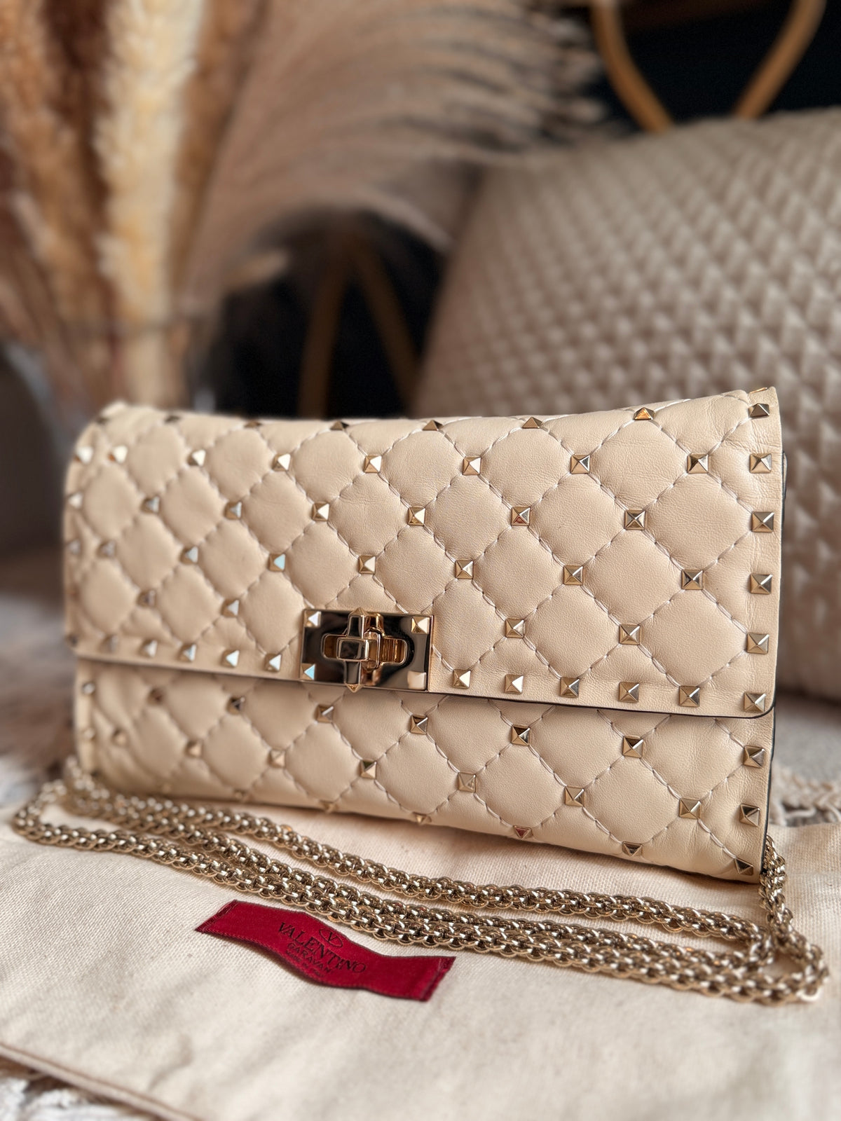 Valentino Rockstud Spike Leather Crossbody Clutch Bag