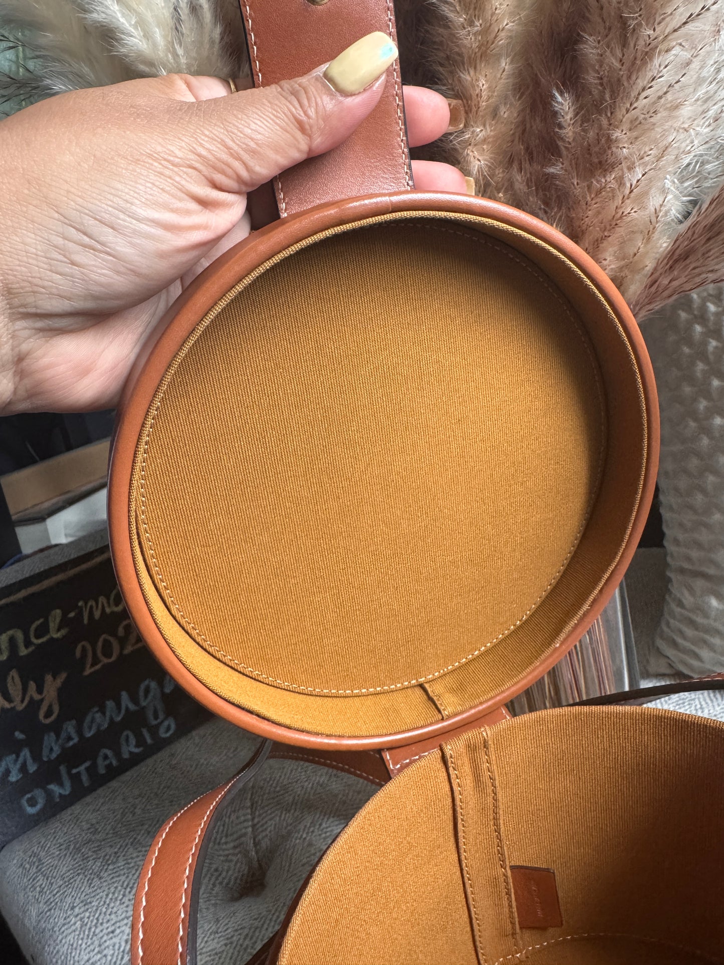 Celine Calfskin Triomphe Canvas Medium Tambour Bag