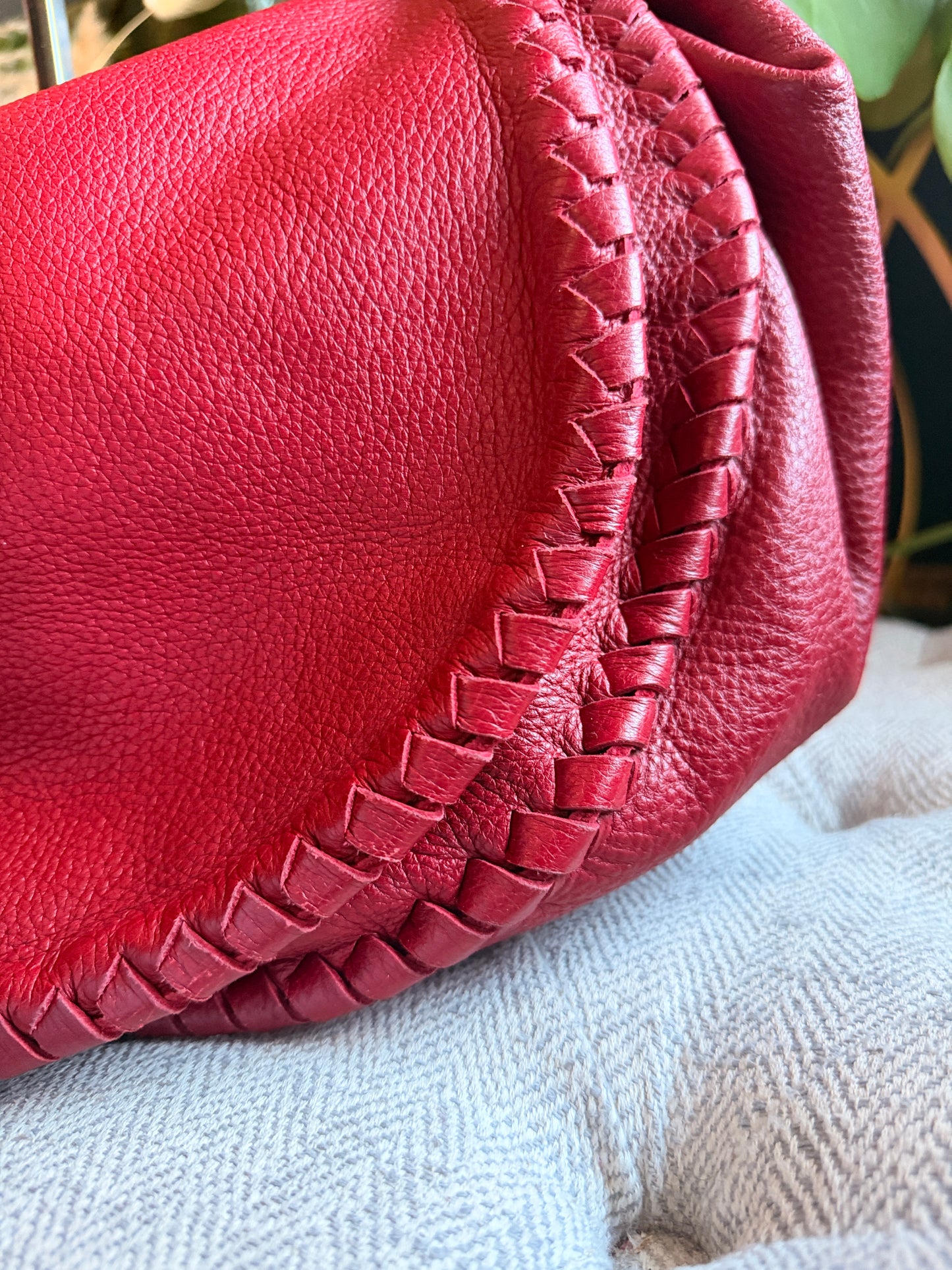 Bottega Veneta Red Cervo Leather Flap Bag