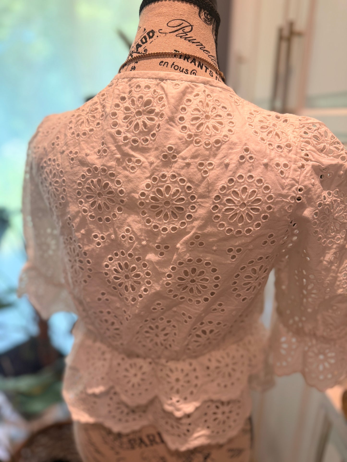 FRAME The Solstice Eyelet Blouse White XS Puff Sleeve Peplum RRP$544