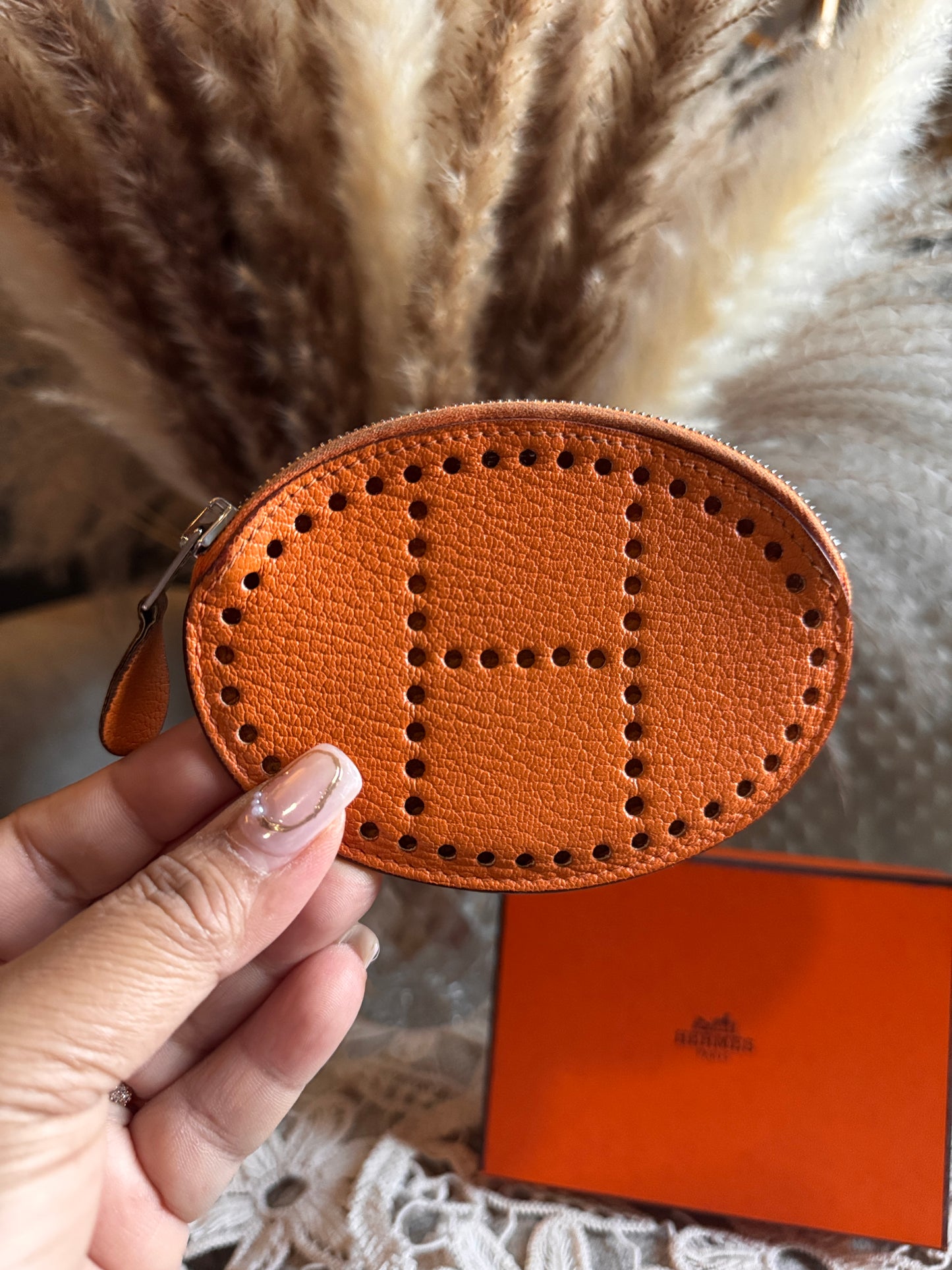 Hermès Orange Chèvre Mysore Coin Purse