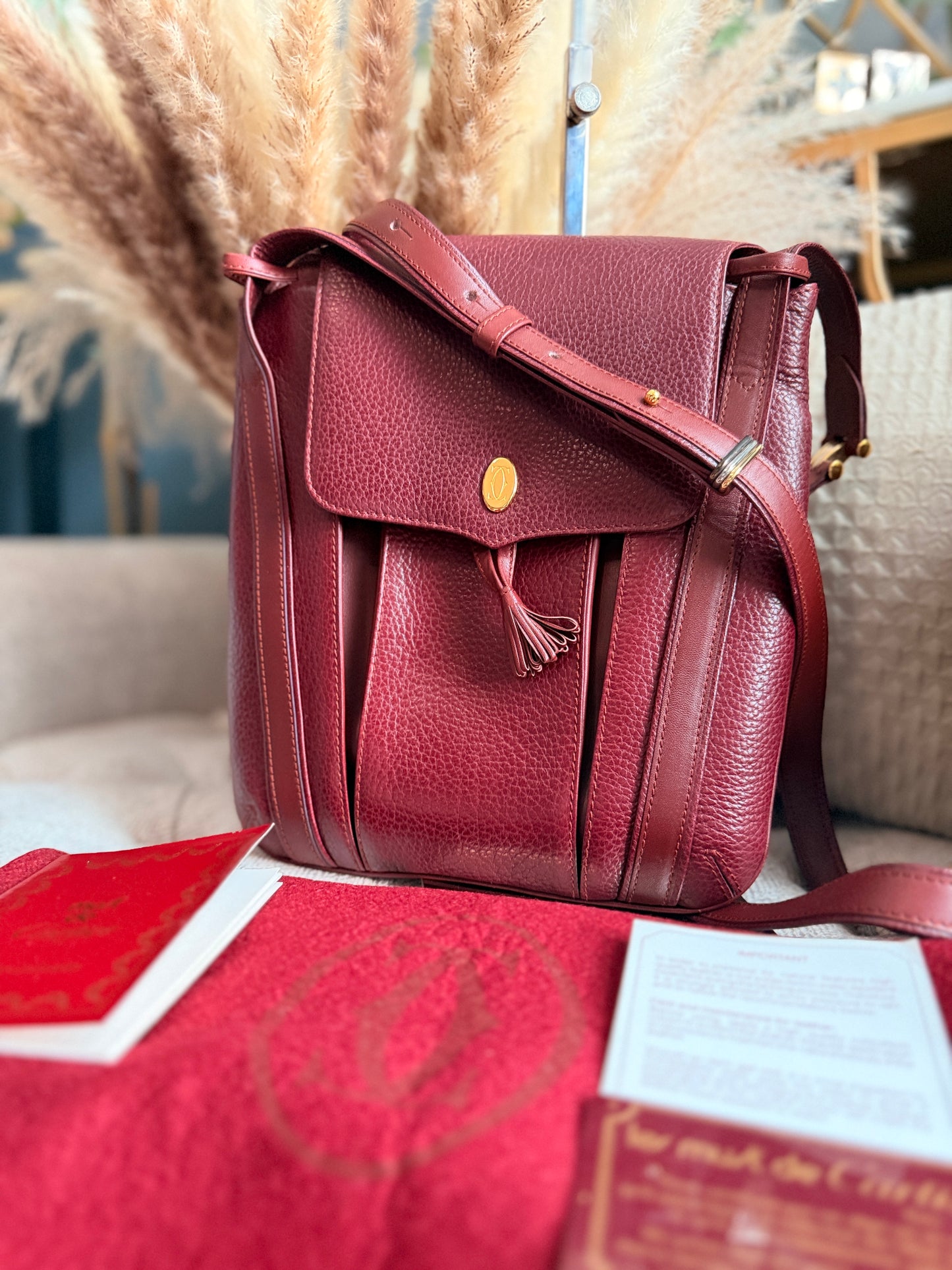 Cartier Vintage Burgundy Leather Crossbody