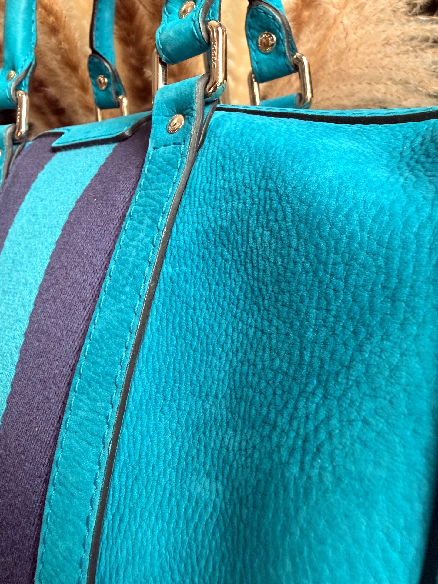 Gucci Nubuck Boston Bag with Adjustable Crossbody Strap